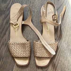 Salvatore Ferragamo gold leather braided sandals